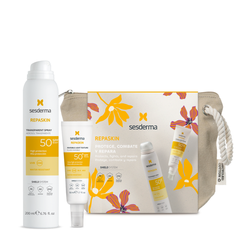 ПРОМОНАБОР SESDERMA:REPASKIN SPF50 Сверхлегкое солнцезащит ср-во для лица+Спрей солнцезащит для тела