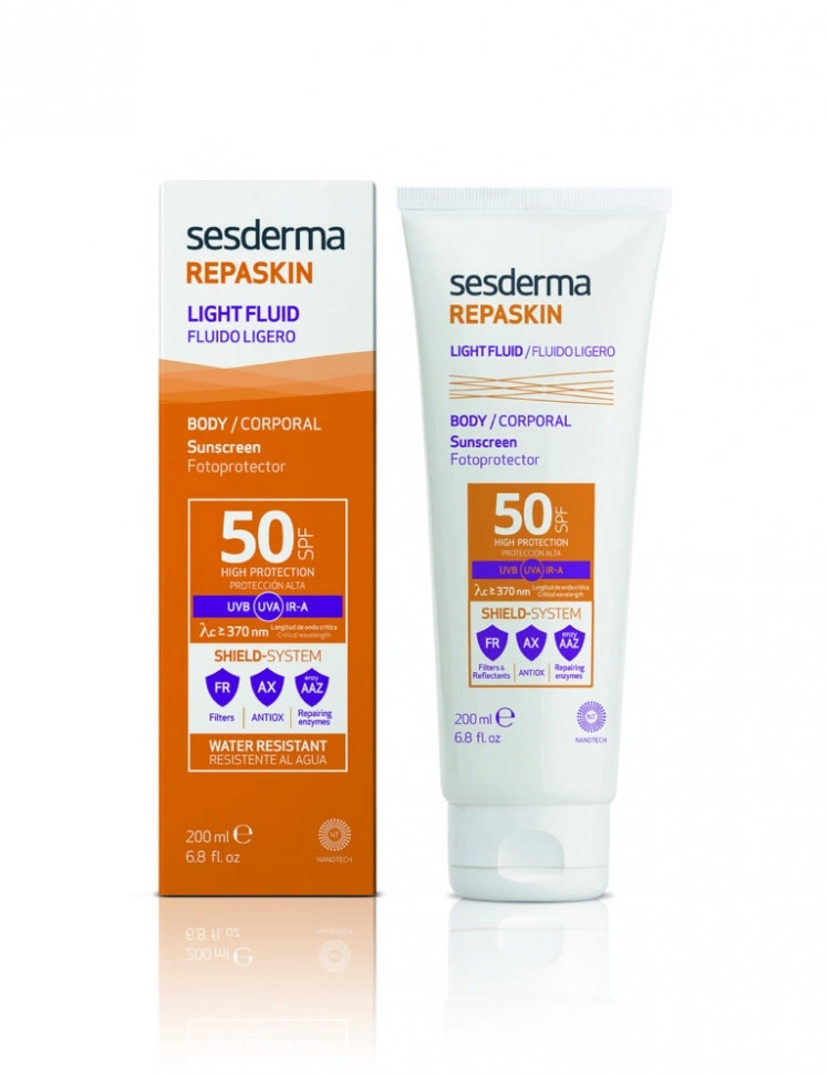 REPASKIN LIGHT FLUID Body sunscreen SPF50 – Флюид нежный солнц-ный  для тела СЗФ 50, 200 мл   04.202