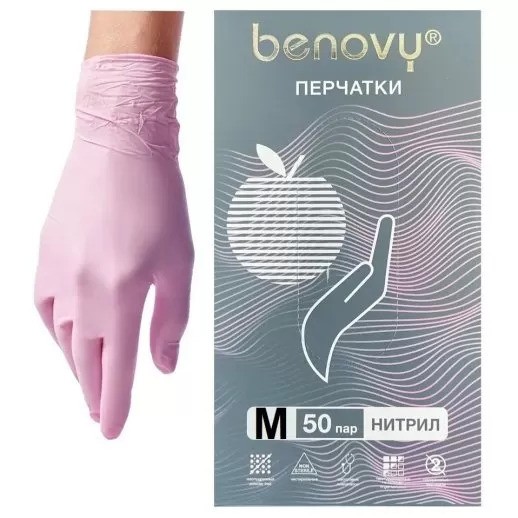 Перчатки нитрил BENOVY розовые М 100шт.
